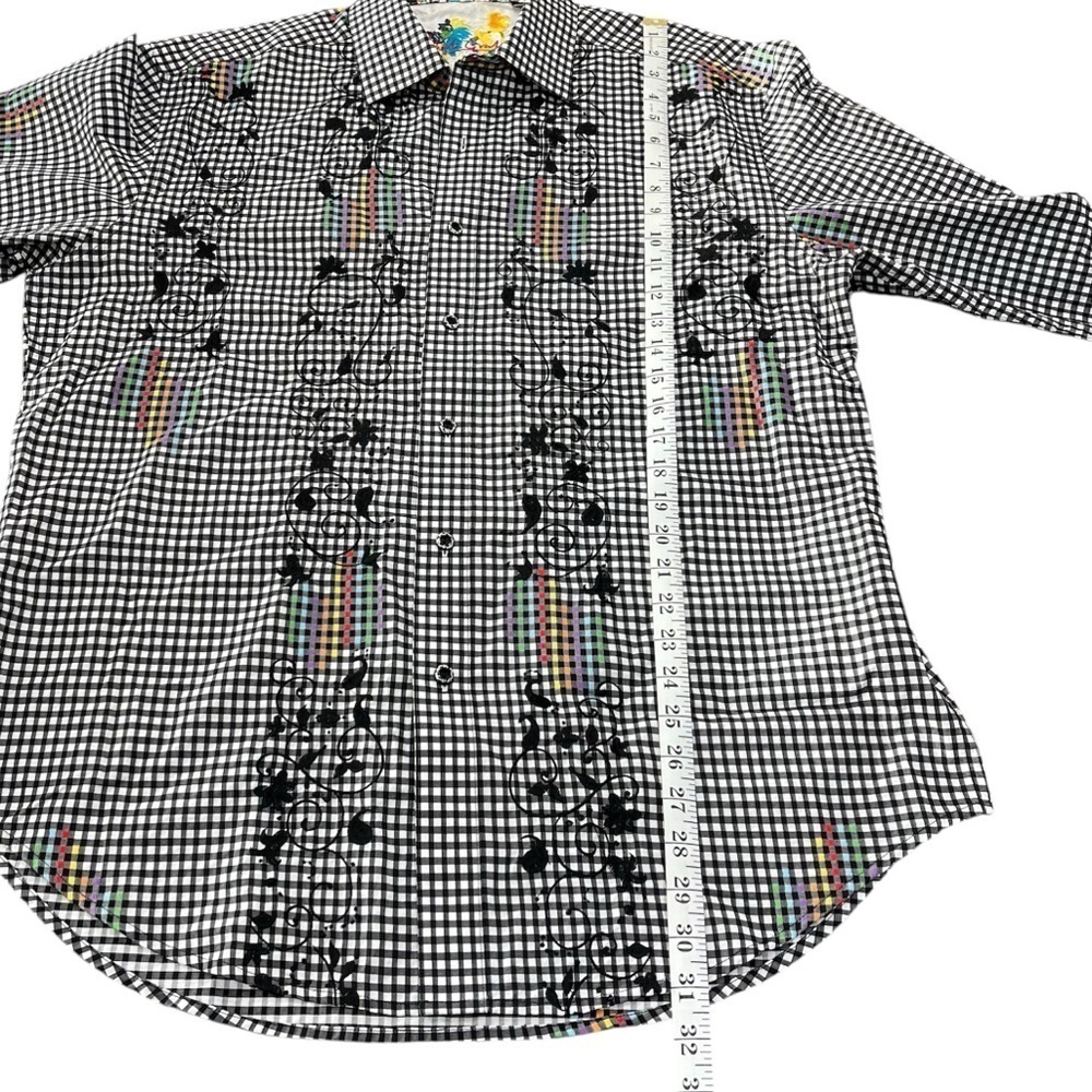 Robert Graham Flip Cuff Rainbow Gingham Plaid Check Embroidered Button Down XL - Picture 6 of 14